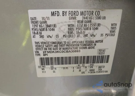 2012 Ford Edge Limited from USA, damaged, VIN 2FMDK3KC0CBA30893